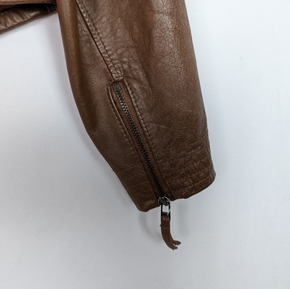 ZARA Basic XL Lambs Leather Brown Tan Moto Jacket Coat Crop Zipper Sleeves - Picture 5 of 9
